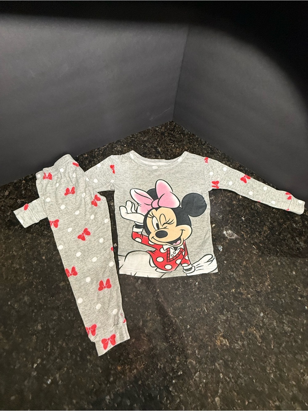Disney Minnie Mouse Gray and Pink Sleepwear Pajama Set